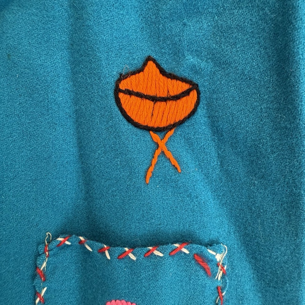 Vintage Azteca Mexican Wool‎ Souvenir Jacket Turquoise Hand Embroidered Folk Art - Picture 3 of 16